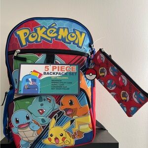 Licensed 5 Piece Pokemon Backpack Set with Utility Pouch